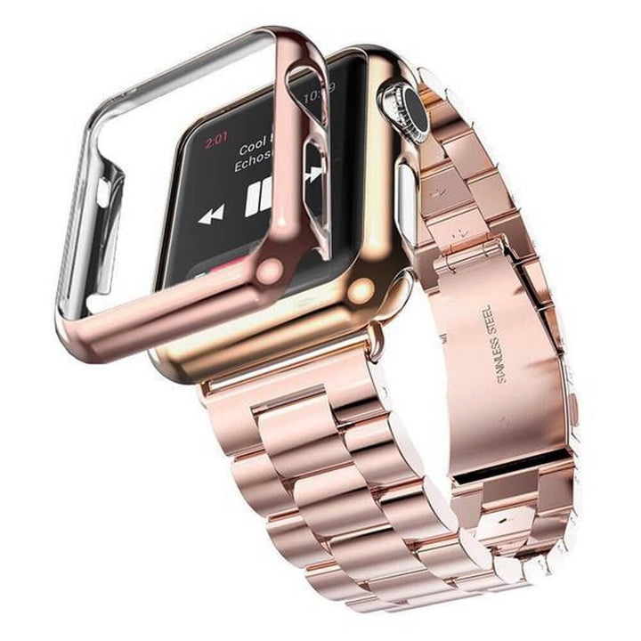 Stainless Steel Watch Band With Case + FREE Band Adjuster Tool Rose Gold / 38mm (Series 1-3)