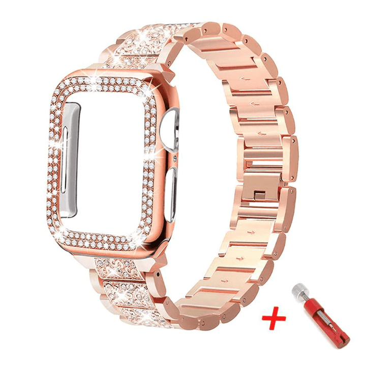 Diamond Watch Band With Case + FREE Band Adjuster Tool Rose Gold / 38mm (Series 1-3)