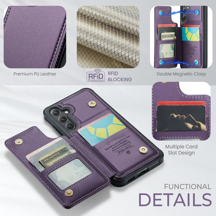 RFID Flip Leather Wallet Case For Samsung Galaxy