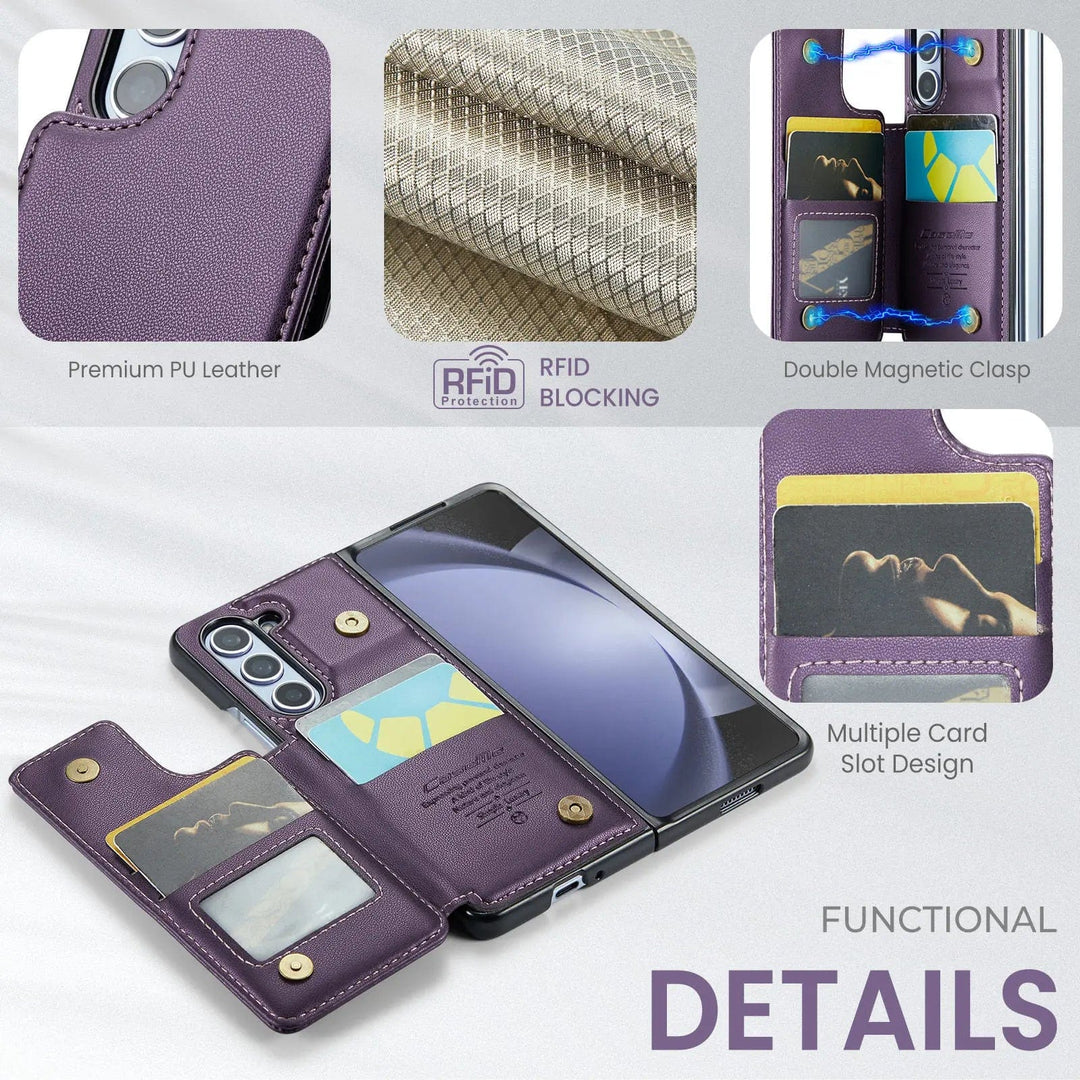 RFID Flip Leather Wallet Case For Samsung Fold