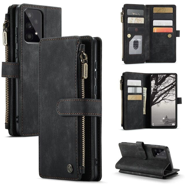 Zipper Leather Wallet Case For Samsung Galaxy A Series Galaxy A13 5G / Black