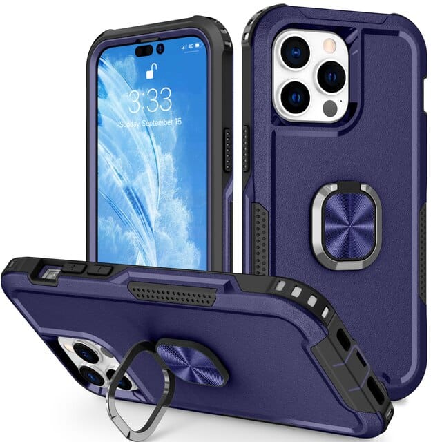 Heavy Duty Magnetic Phone Case With Ring Grip iPhone 14 / Blue