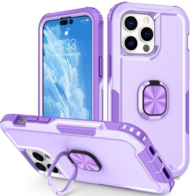 Heavy Duty Magnetic Phone Case With Ring Grip iPhone 14 / Purple
