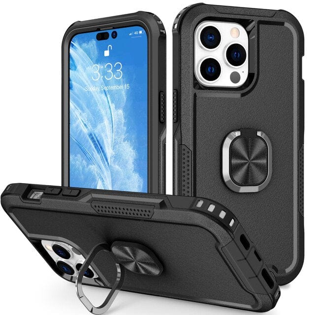 Heavy Duty Magnetic Phone Case With Ring Grip iPhone 14 / Black