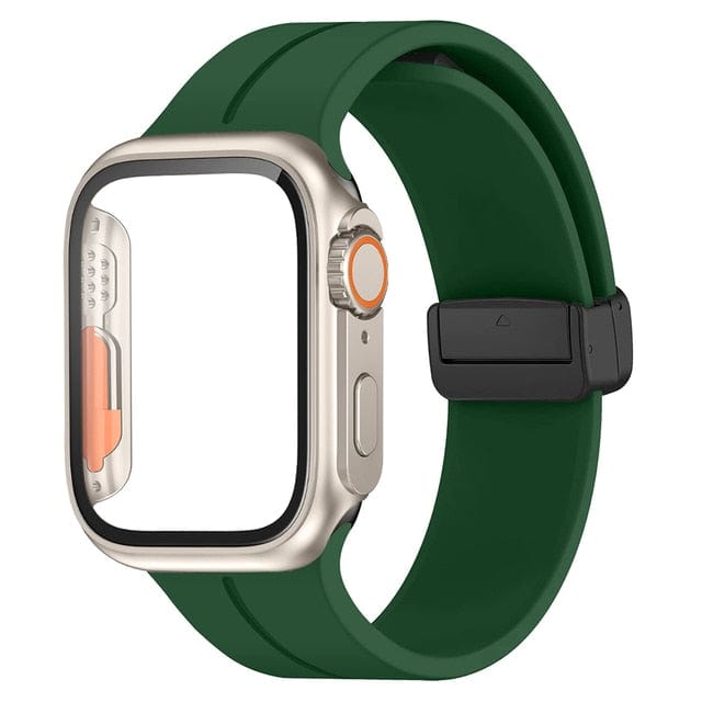 Magnetic Buckle Sports Watch Band With Case Army Green / 45mm (Series 7 & 8)