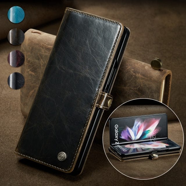 Leather Case For Samsung Z Fold Black Brown / Galaxy Z Fold 3 5G