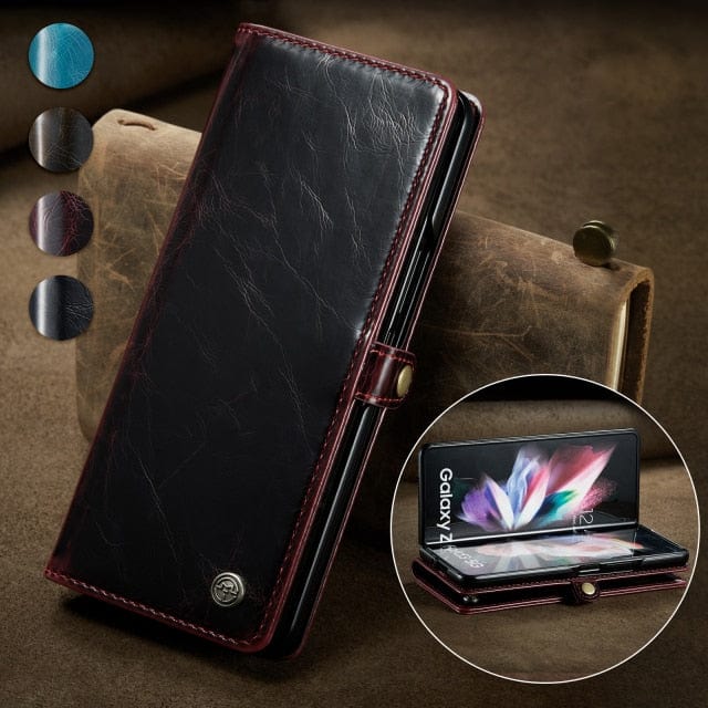 Leather Case For Samsung Z Fold Black Red / Galaxy Z Fold 3 5G