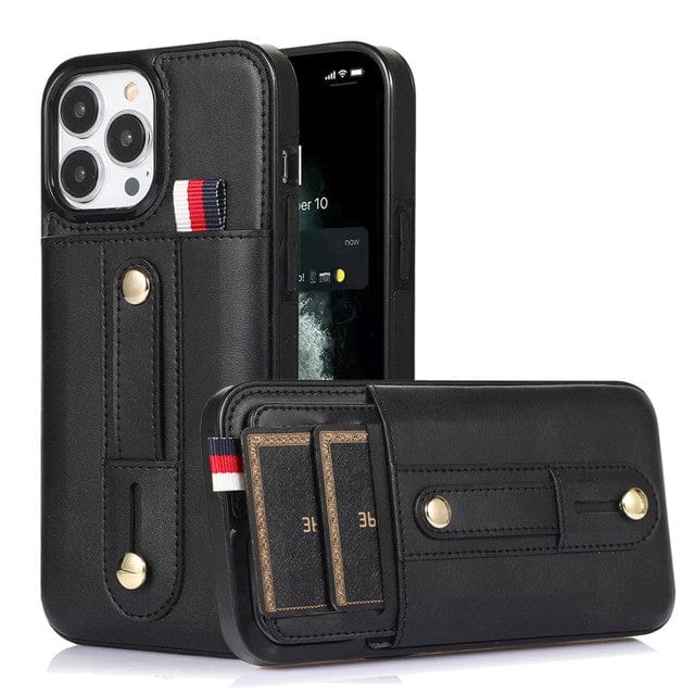 Leather Card Holder Phone Case With Kickstand iPhone 13 Mini / Black