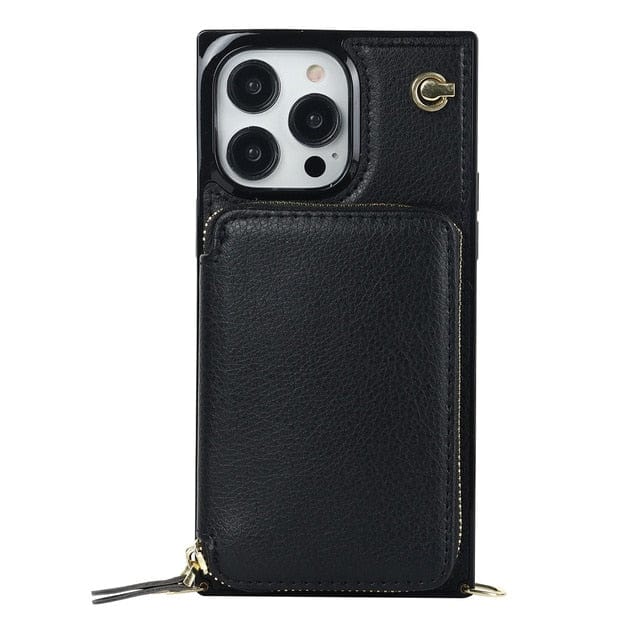 Leather Wallet Phone Case With Lanyard iPhone 13 Mini / Black