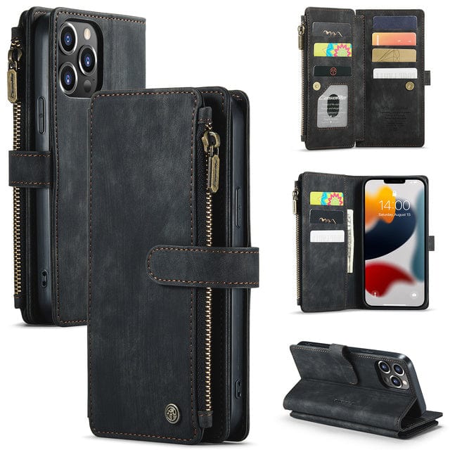 Zipper Leather Wallet Phone Case iPhone SE 2020 / Black