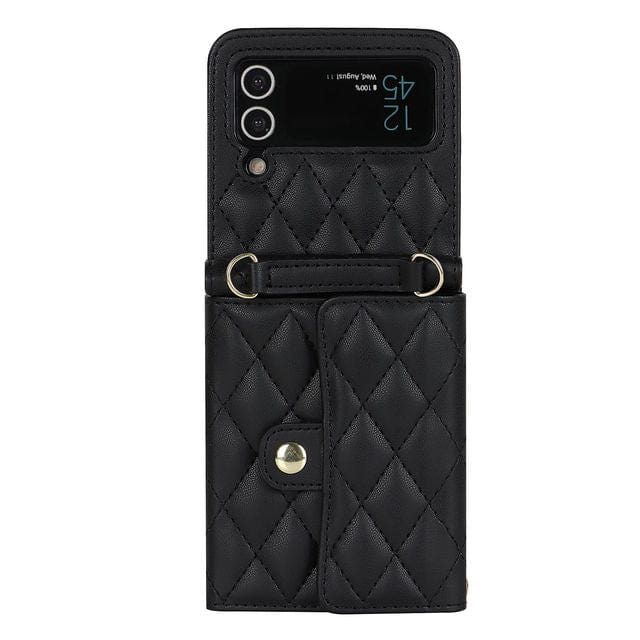 Crossbody Leather Wallet Case For Samsung Flip Samsung Z Flip 3 / Black