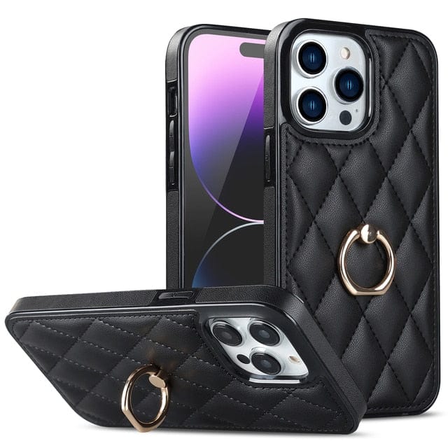 Classic Leather Phone Case With Ring Grip iPhone 11 / Black