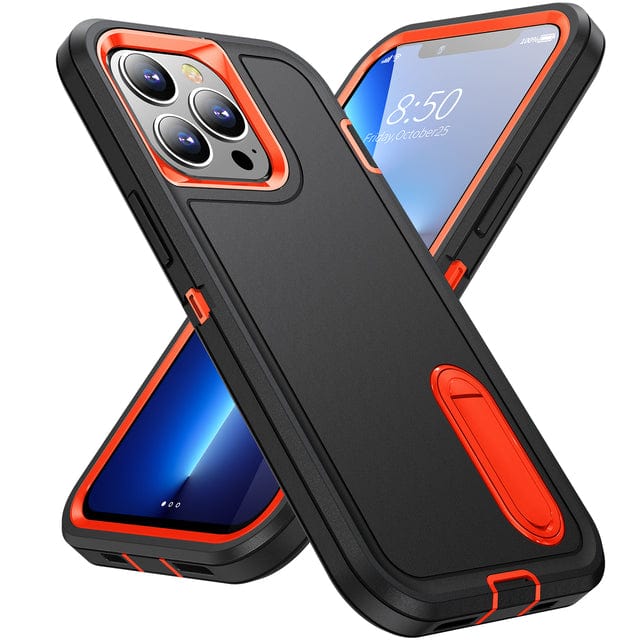 Shockproof Kickstand Phone Case iPhone 13 / Black & Orange