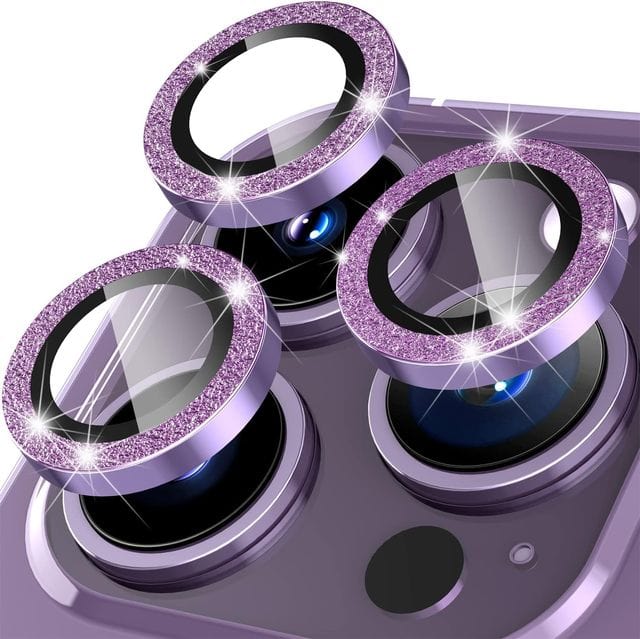 Triple Tempered Glass Camera Protector Bling Purple / iPhone 14 Pro