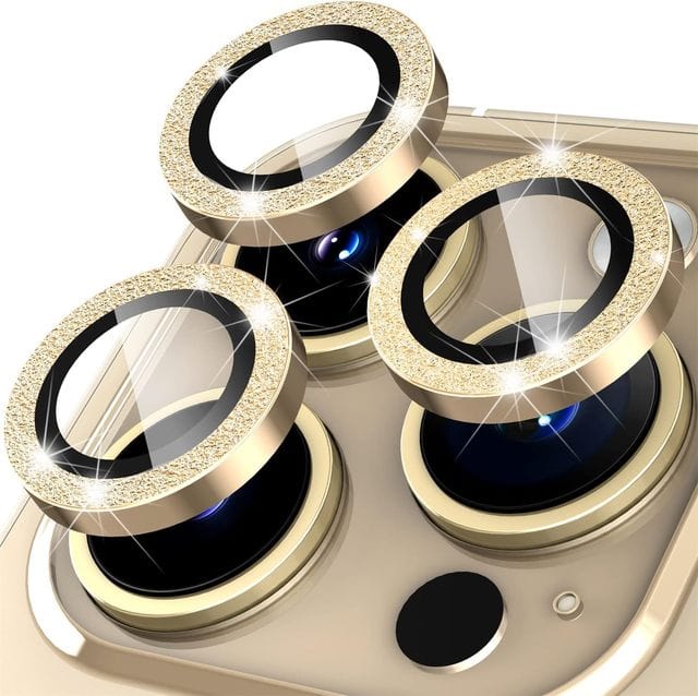 Triple Tempered Glass Camera Protector Bling Gold / iPhone 14 Pro