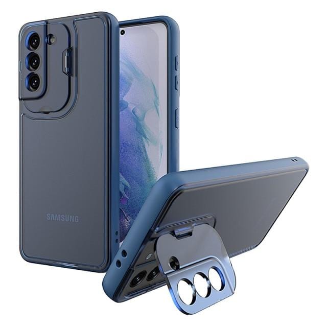 Shockproof Camera Kickstand Case For Samsung Galaxy Samsung S21 / Transparent Blue