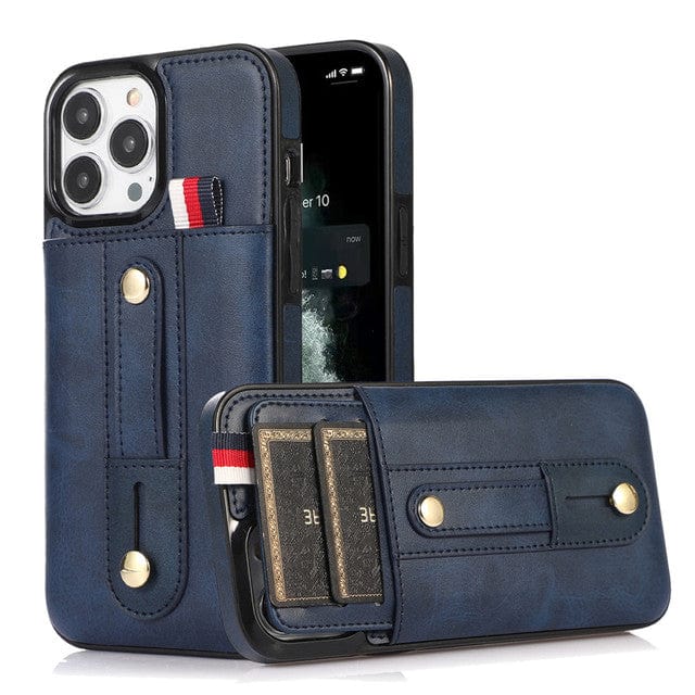 Leather Card Holder Phone Case With Kickstand iPhone 13 Mini / Blue