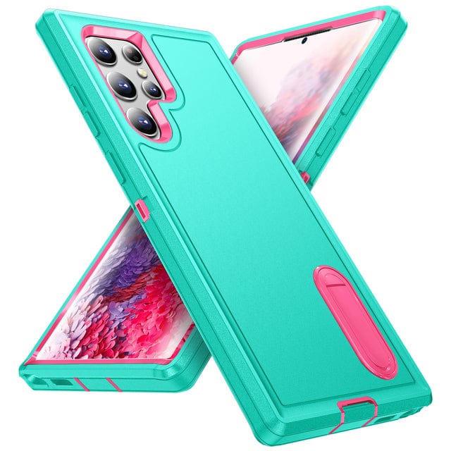 Shockproof Kickstand Case For Samsung Galaxy Galaxy S22 / Green & Pink