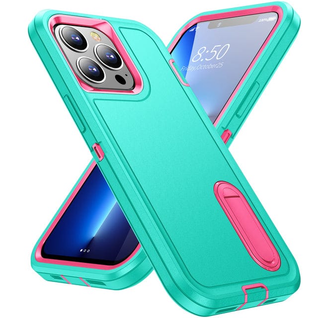 Shockproof Kickstand Phone Case iPhone 13 / Green & Pink