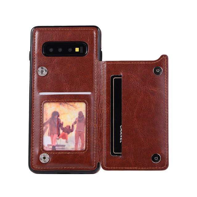 Leather Wallet Case For Samsung Galaxy S For Galaxy S10 / Brown
