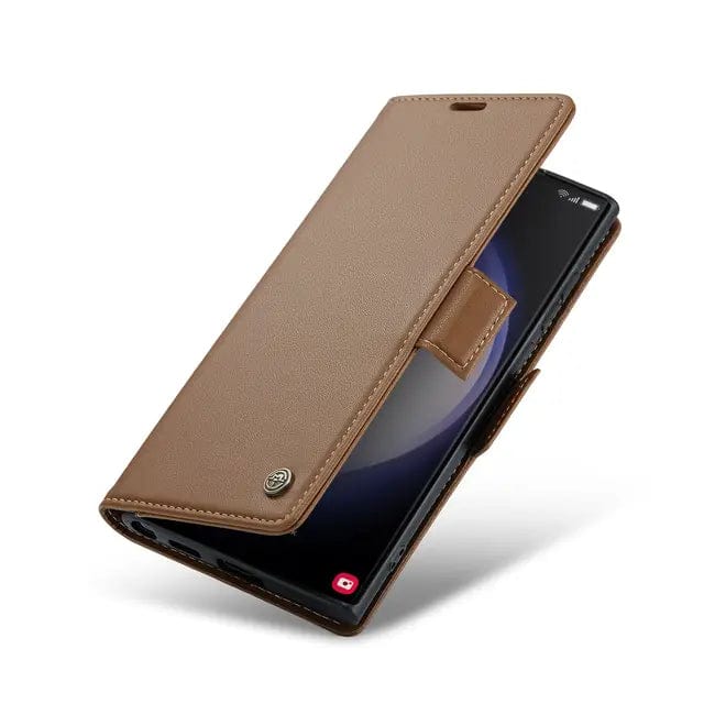 RFID Leather Card Holder Case For Samsung Galaxy Galaxy S10 / Brown
