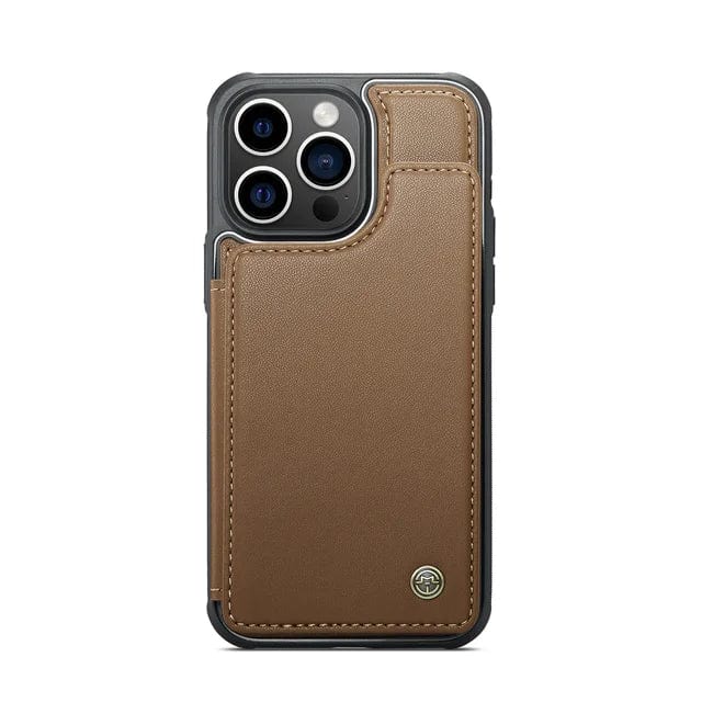 RFID Flip Leather Wallet Phone Case iPhone 15 / Brown