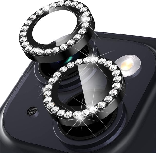 Dual Tempered Glass Camera Protector Rhinestone Black / iPhone 11