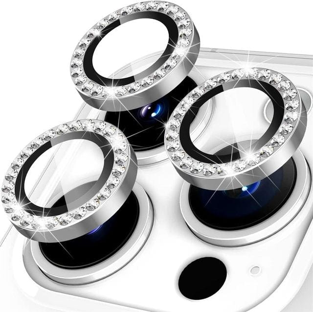 Triple Tempered Glass Camera Protector Rhinestone Silver / iPhone 14 Pro