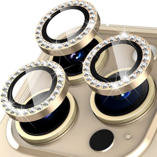 Triple Tempered Glass Camera Protector Rhinestone Gold / iPhone 11 Pro