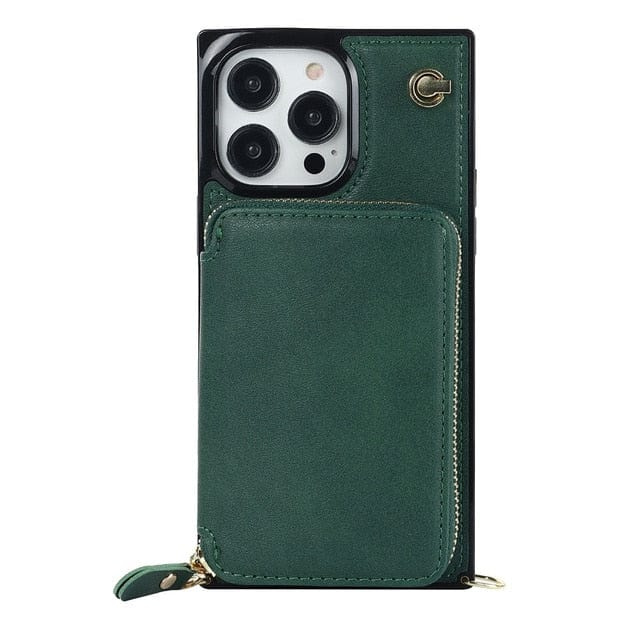 Leather Wallet Phone Case With Lanyard iPhone 13 Mini / Emerald