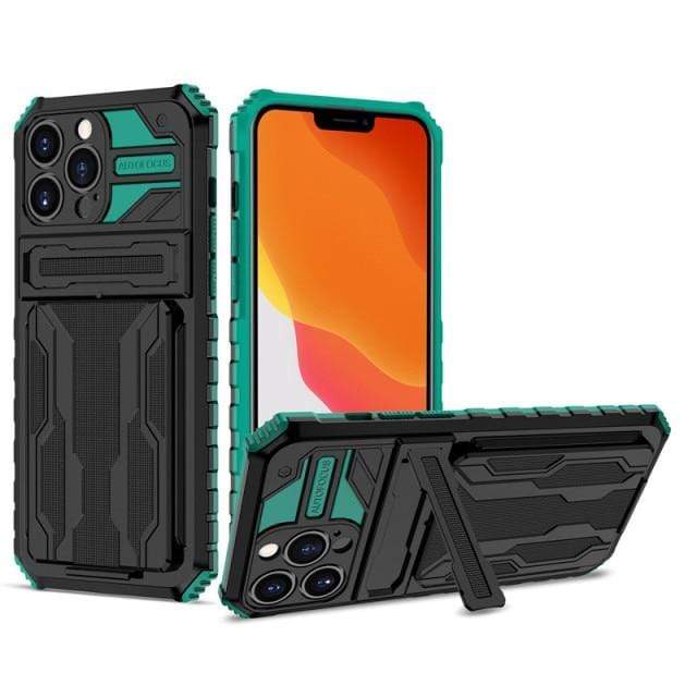 Shockproof Card Holder Phone Case With Kickstand iPhone 7 Plus / Green