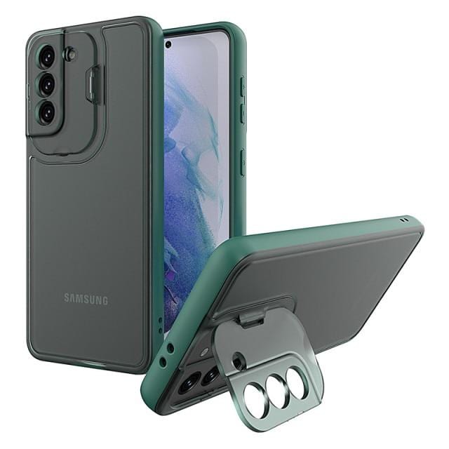 Shockproof Camera Kickstand Case For Samsung Galaxy Samsung S21 / Transparent Green