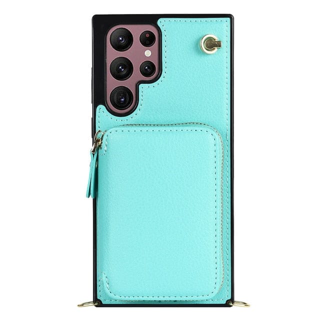 Leather Wallet Case With Lanyard For Samsung Note Galaxy S9 / Mint Green
