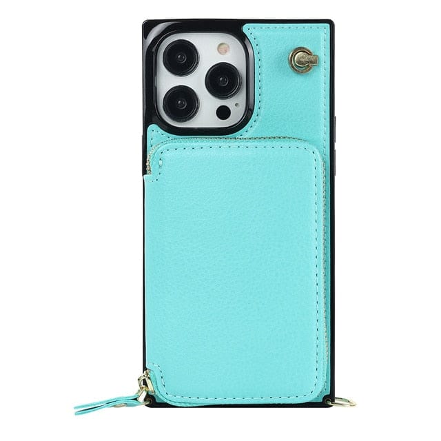 Leather Wallet Phone Case With Lanyard iPhone 13 Mini / Mint Green