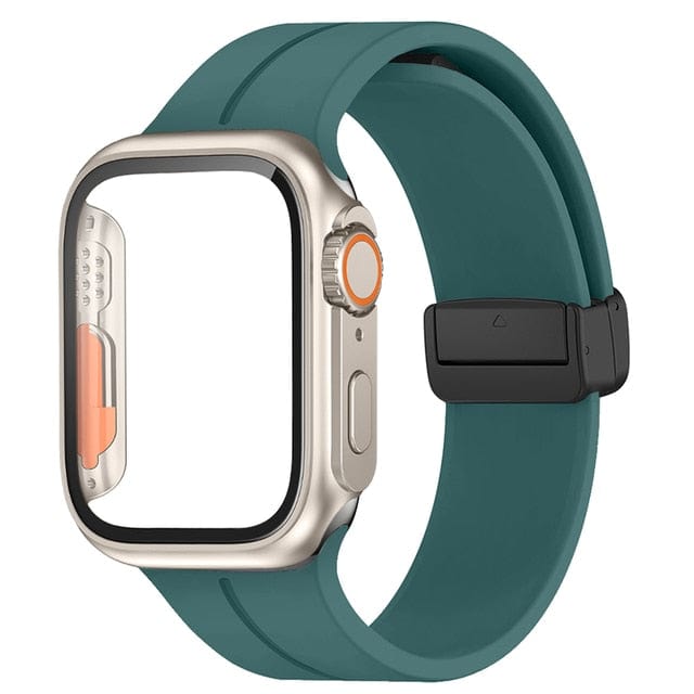 Magnetic Buckle Sports Watch Band With Case Pine Green / 45mm (Series 7 & 8)
