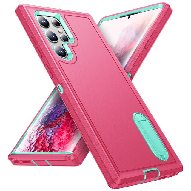 Shockproof Kickstand Case For Samsung Galaxy Galaxy S22 / Pink & Green