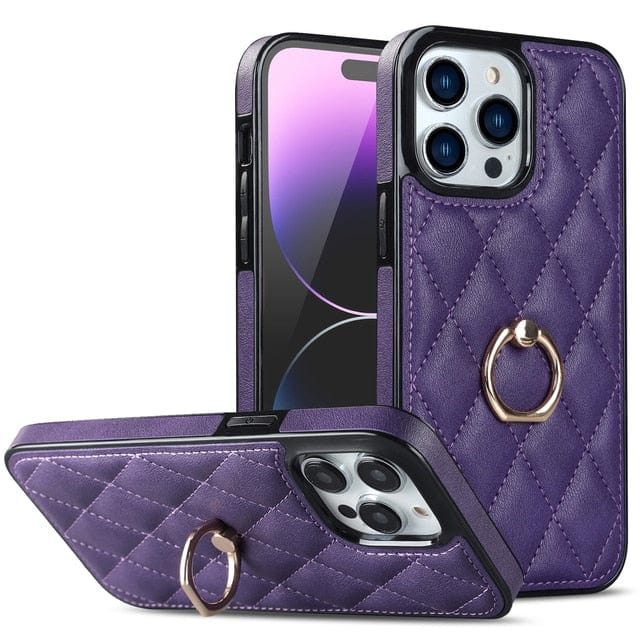Classic Leather Phone Case With Ring Grip iPhone 11 / Purple