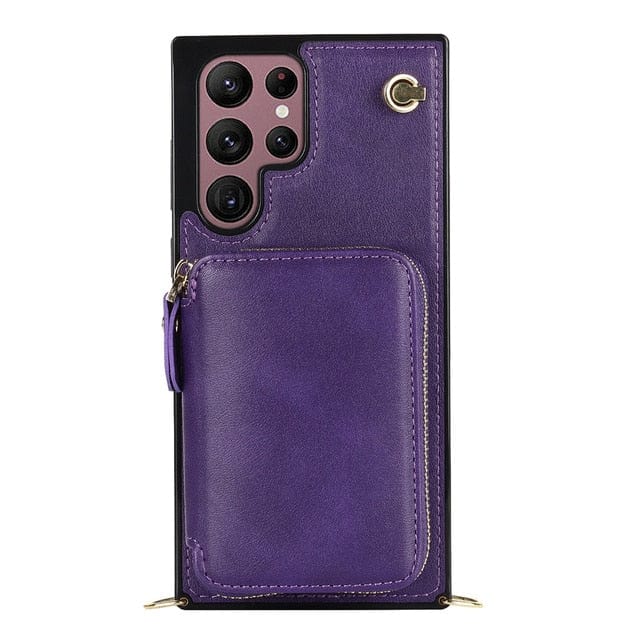 Leather Wallet Case With Lanyard For Samsung Note Galaxy S9 / Purple
