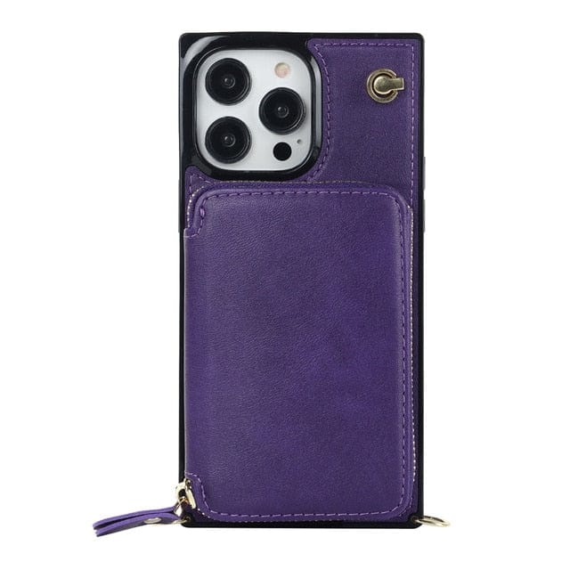 Leather Wallet Phone Case With Lanyard iPhone 13 Mini / Purple
