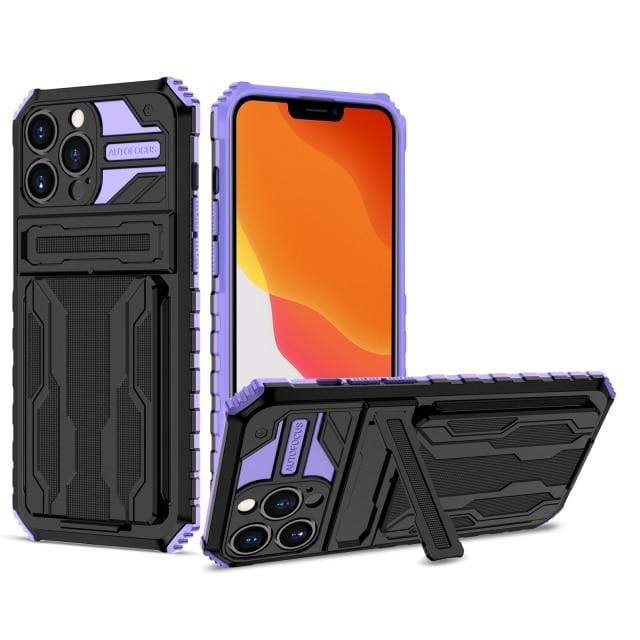 Shockproof Card Holder Phone Case With Kickstand iPhone 7 Plus / Purple