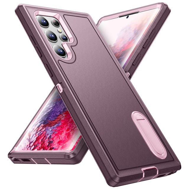Shockproof Kickstand Case For Samsung Galaxy Galaxy S22 / Purple & Pink