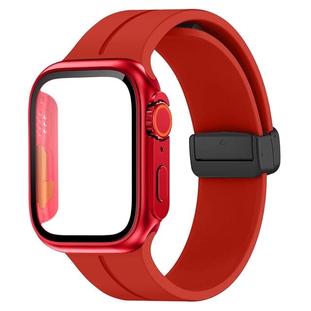 Magnetic Buckle Sports Watch Band With Case Red / 45mm (Series 7 & 8)