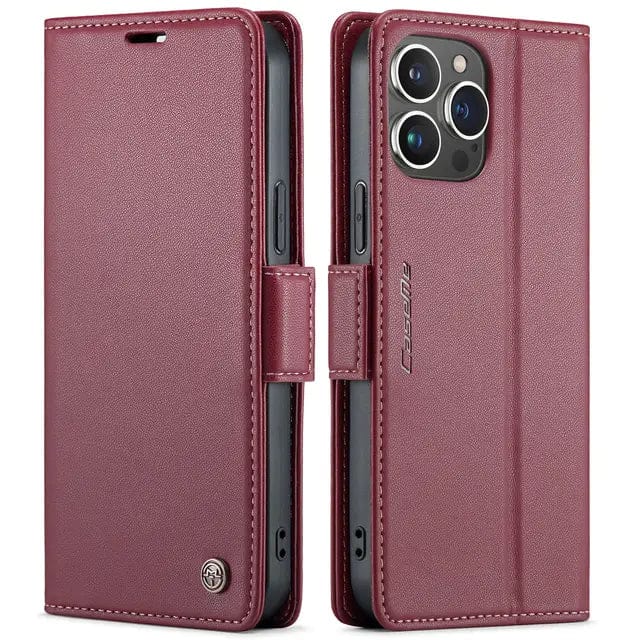 RFID Leather Card Holder Phone Case iPhone 15 / Wine Red
