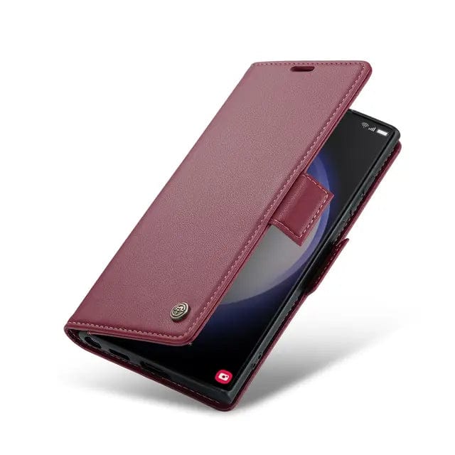 RFID Leather Card Holder Case For Samsung Galaxy Galaxy S10 / Wine Red