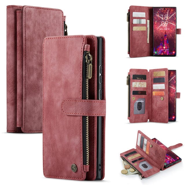 Zipper Leather Wallet Case For Samsung Galaxy Galaxy S8 / Red