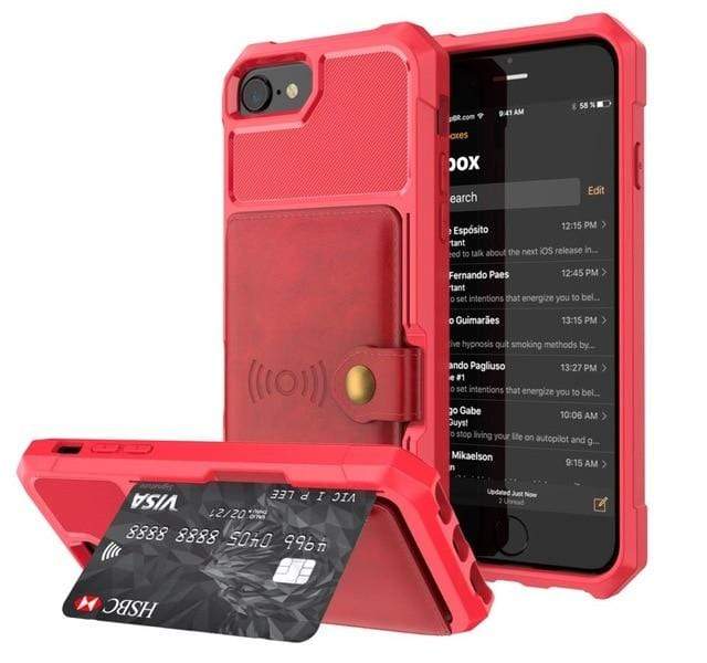 Magnetic Leather Phone Wallet Case iPhone 6/6s Plus / Red