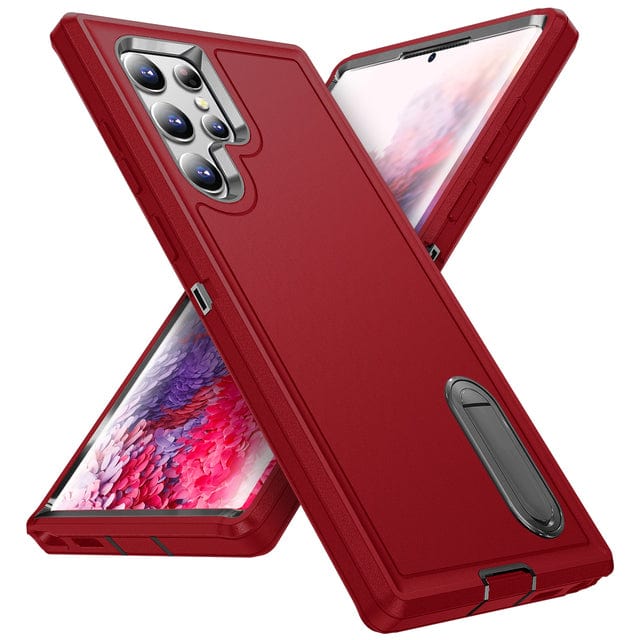 Shockproof Kickstand Case For Samsung Galaxy Galaxy S22 / Red & Black