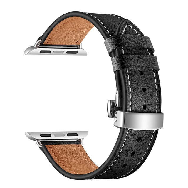 Leather Watch Band Black & Silver Buckle / 38mm, 40mm & 41mm