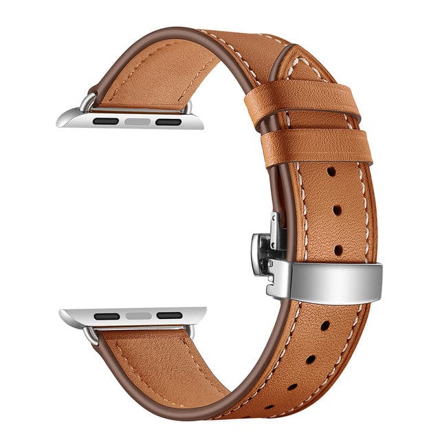 Leather Watch Band Tan & Silver Buckle / 38mm, 40mm & 41mm