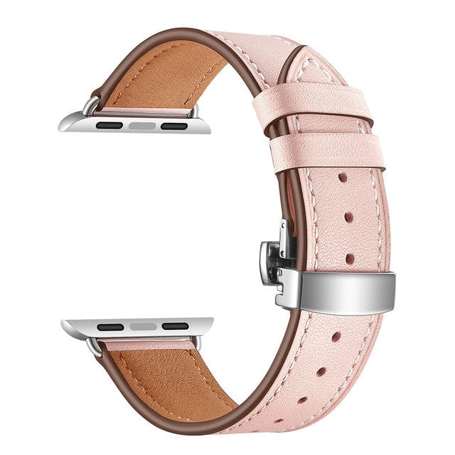 Leather Watch Band Pink & Silver Buckle / 38mm, 40mm & 41mm